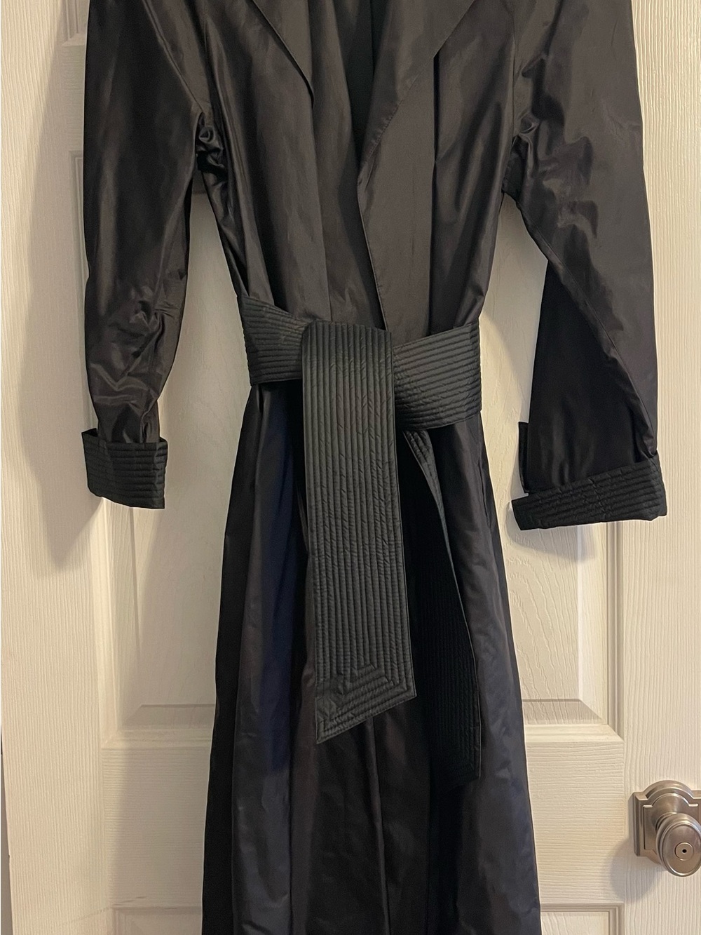 VTG Count Romi x Bullocks Wilshire Black Silk Trench Coat Pleated Belt